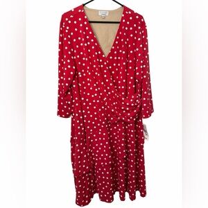Robbie Bee Red and White Polka Dot Midi Wrap Dress NWT